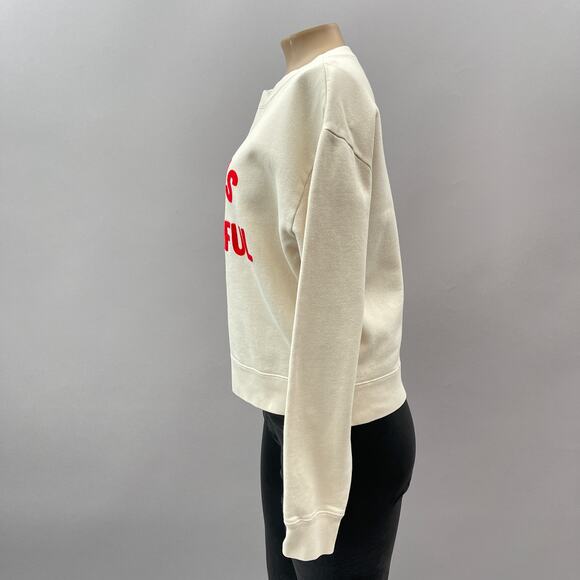 Sandro Love is Beautiful Embroidered Sweatshirt Light Beige Women's Size 1 Small - Picture 8 of 16